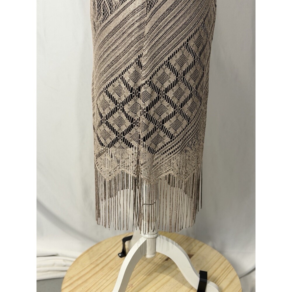 Vintage Helene Blake Crochet Lace Dress Sz 10 Gold Lurex Fringe Whimsigoth Boho - Picture 8 of 12